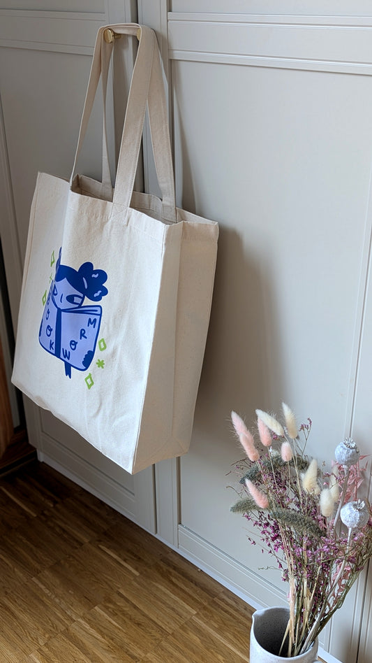 Bookworm (Blue) Canvas Tote Bag