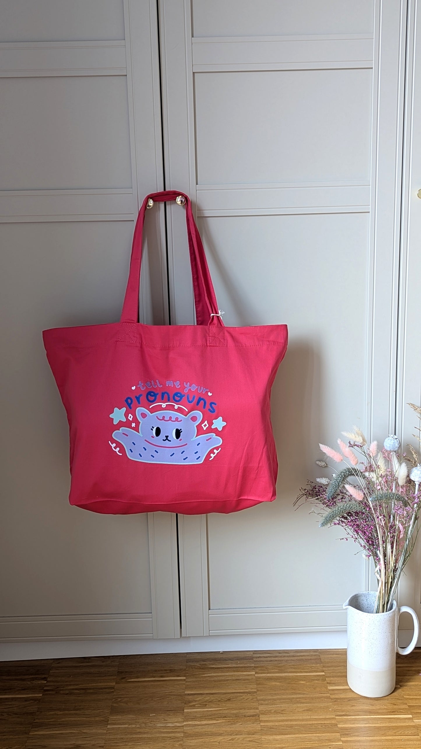 Tell Me Your Pronouns Pink Twill Tote Bag