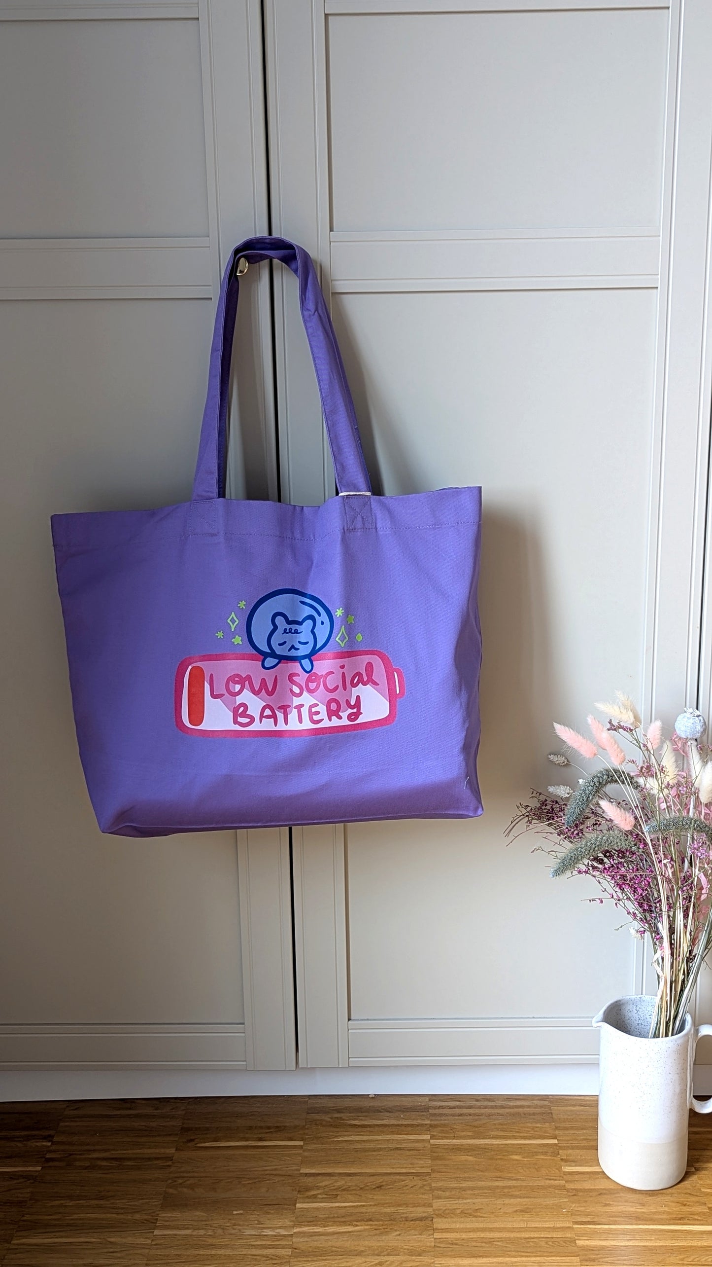 Low Social Battery Purple Twill Tote Bag