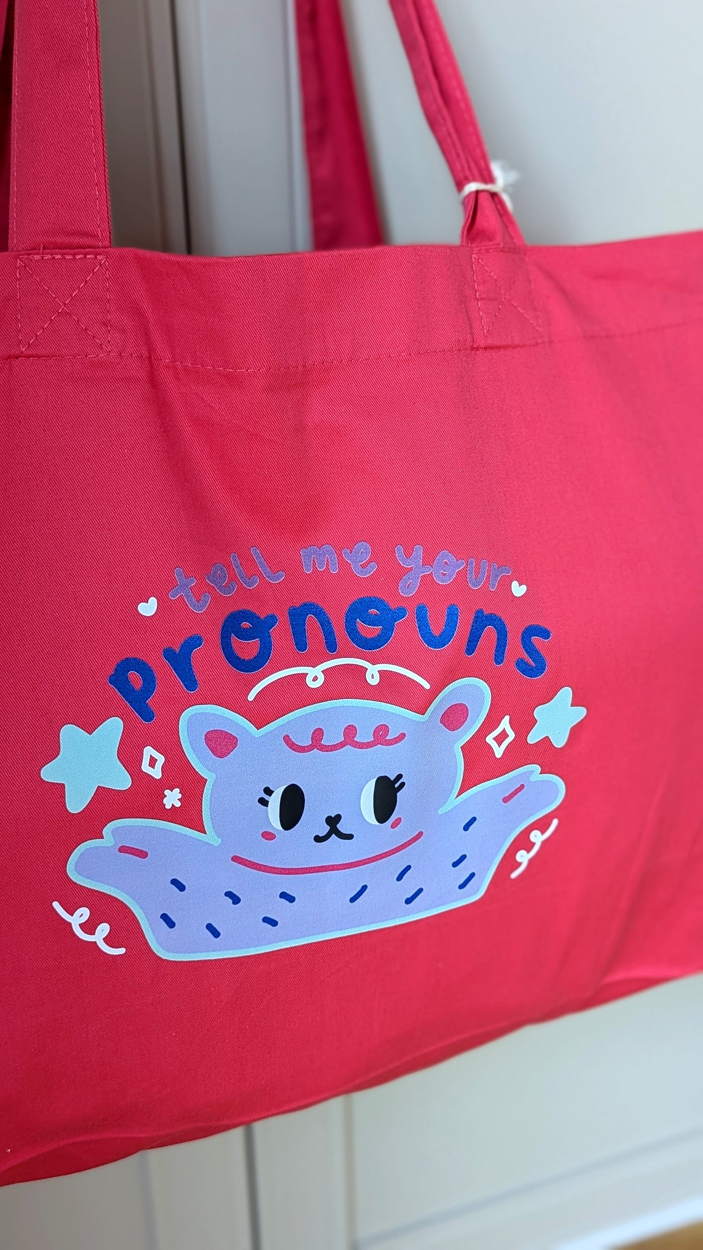 Tell Me Your Pronouns Pink Twill Tote Bag