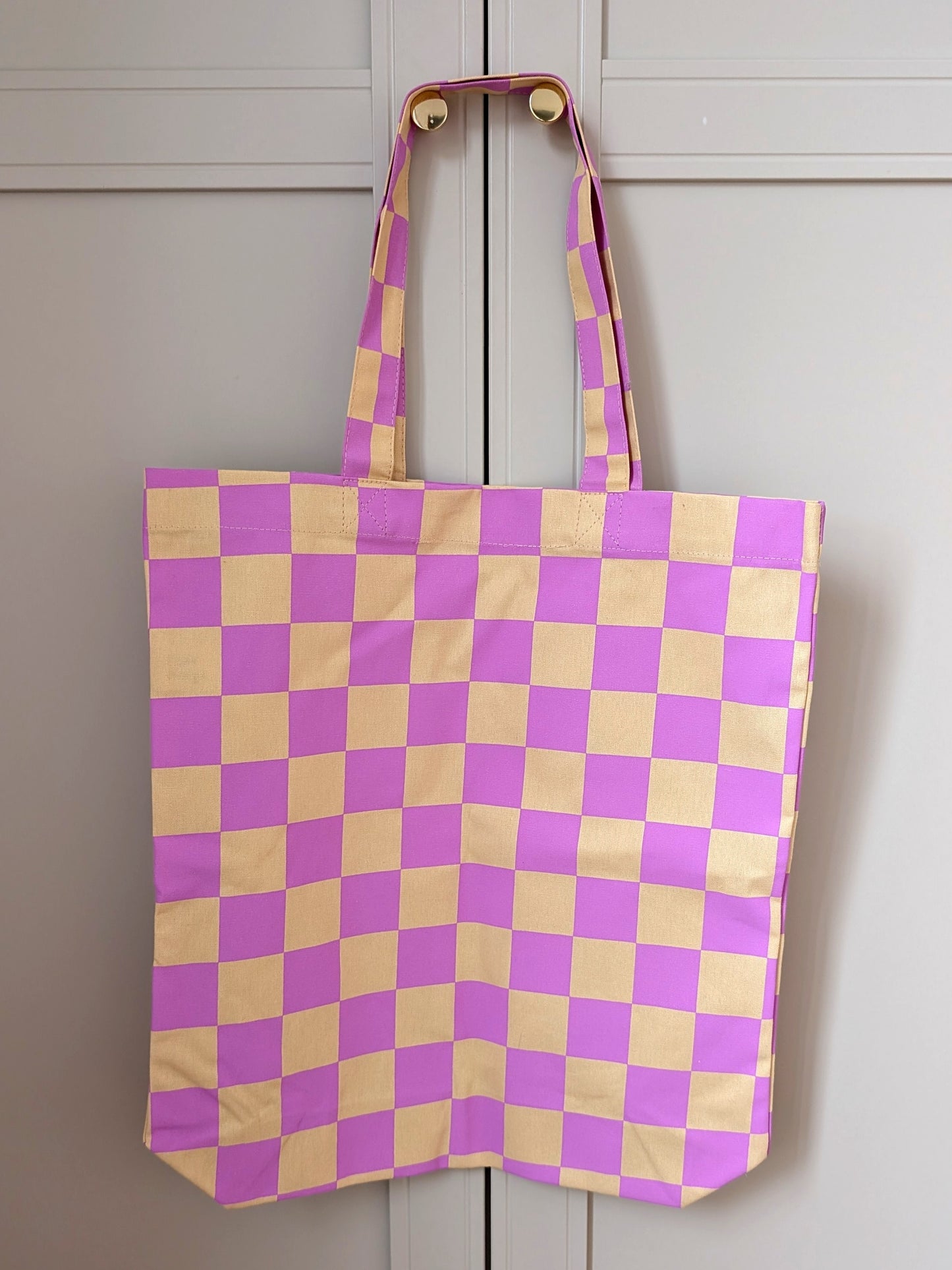 Bookworm Checkered Canvas Tote Bag