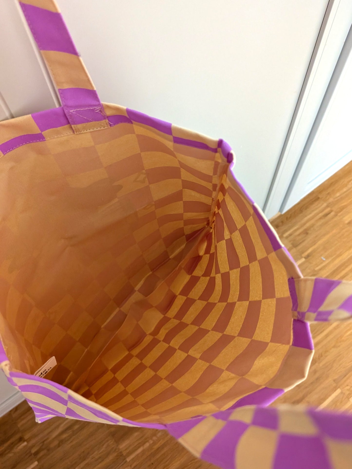 Bookworm Checkered Canvas Tote Bag