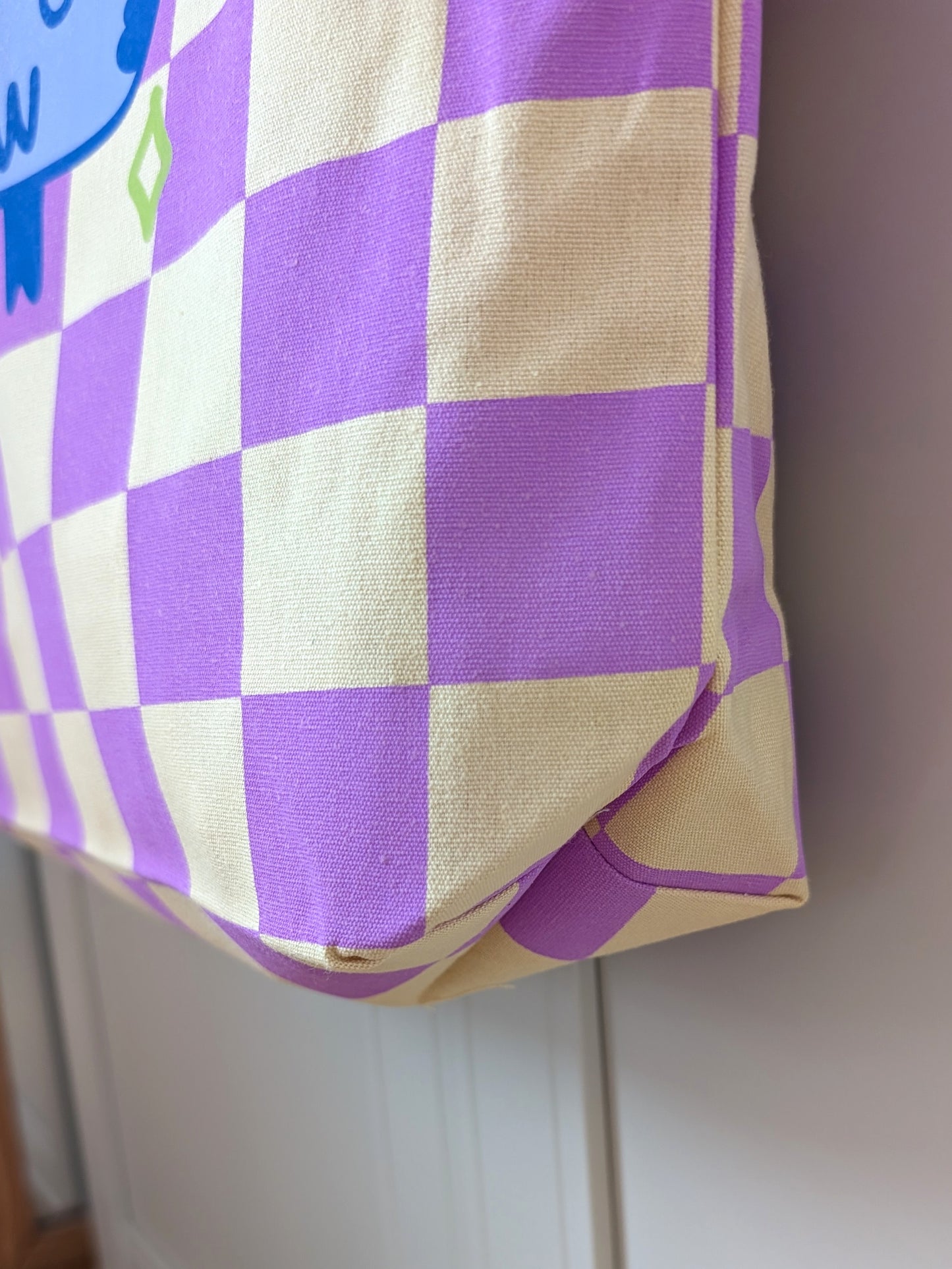 Bookworm Checkered Canvas Tote Bag