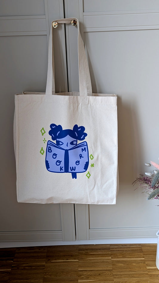 Bookworm (Blue) Canvas Tote Bag