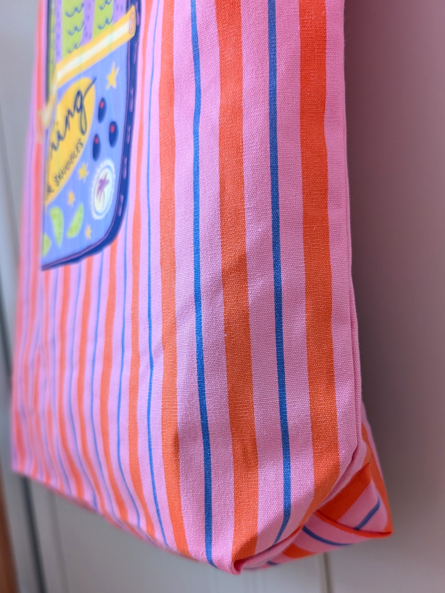 Fishing For Snuggles Striped Canvas Tote Bag